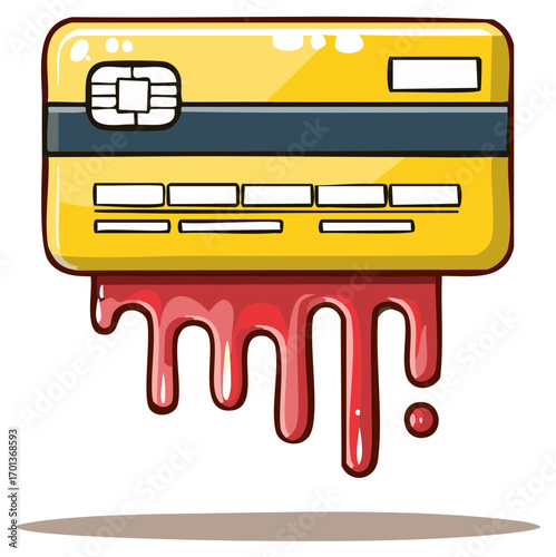 Credit card with dripping blood illustrating financial risk or fraud