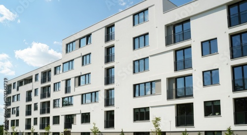Modern White Apartment Building With Blue Sky architecture