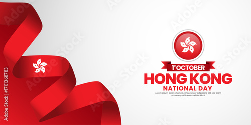 Hong kong flag for national day banner background with waving ribbon flag