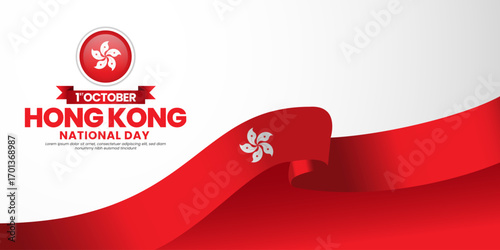 Hong kong flag for national day banner background with waving ribbon flag