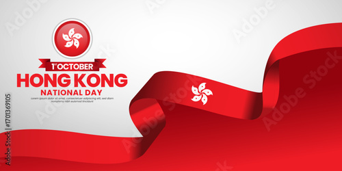 Hong kong national day banner background 1st october design element with waving ribbon flag