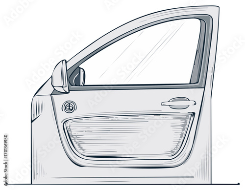Simple Vector Line Art of a Modern Car Door with Mirror and Handle