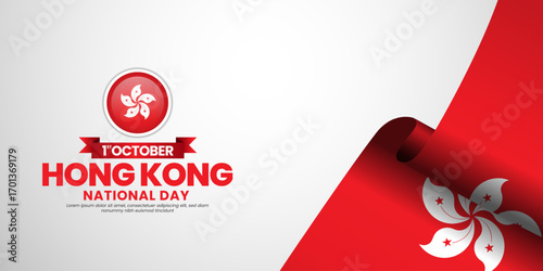 Hong kong flag for national day banner background with waving ribbon flag
