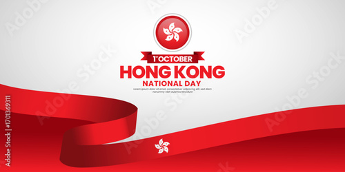 Hong kong national day banner background 1st october design element with waving ribbon flag