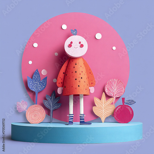 Actor - A figure in an orange costume on a turquoise stage