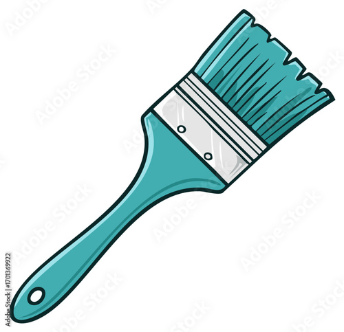 Turquoise bristle paintbrush with a white handle, perfect for artistic projects, home improvement, and painting tasks.