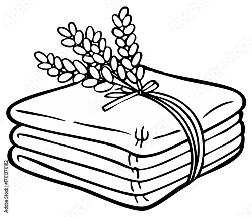 Laundry, towels, and lavender in black and white vector illustration for logo, icon, etc.