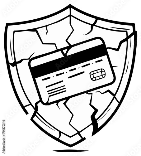 Cracked Shield Protects Damaged Credit Card Icon