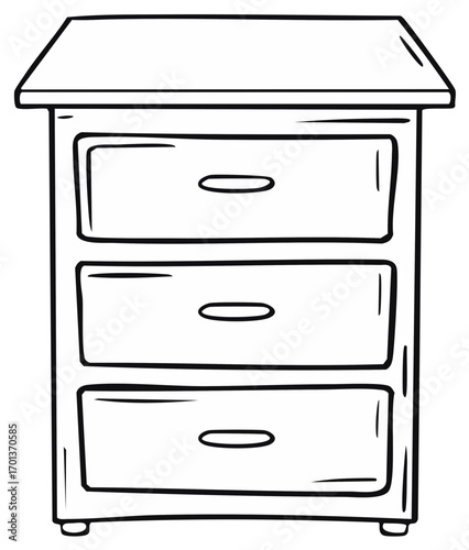Hand-drawn three-drawer cabinet with simple handles and tapered legs