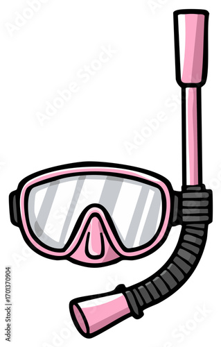 Pink snorkeling mask with snorkel offers clear vision for swimming underwater activities