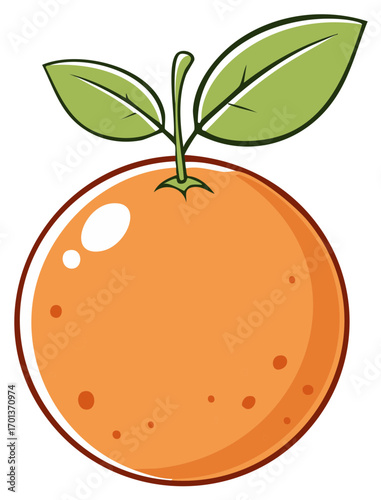 Vibrant Orange Fruit with Green Leaves Fresh Citrus Cartoon Illustration Vitamin Rich Diet and Nutrition