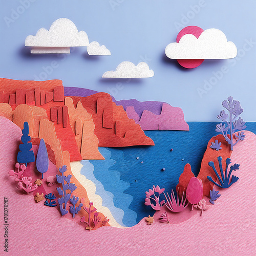 Coast - A blue shoreline with orange cliffs