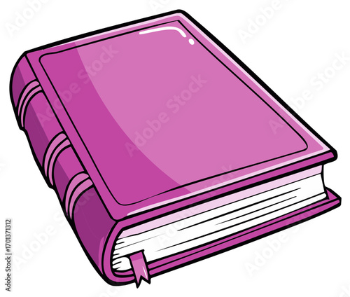 Illustration of a thick pink book with a ribbon bookmark showing the pages and binding