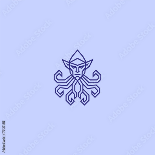 Kraken elf fantasy creature line art minimalist logo.