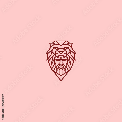 Hercules lion head line art mythic minimalist logo.