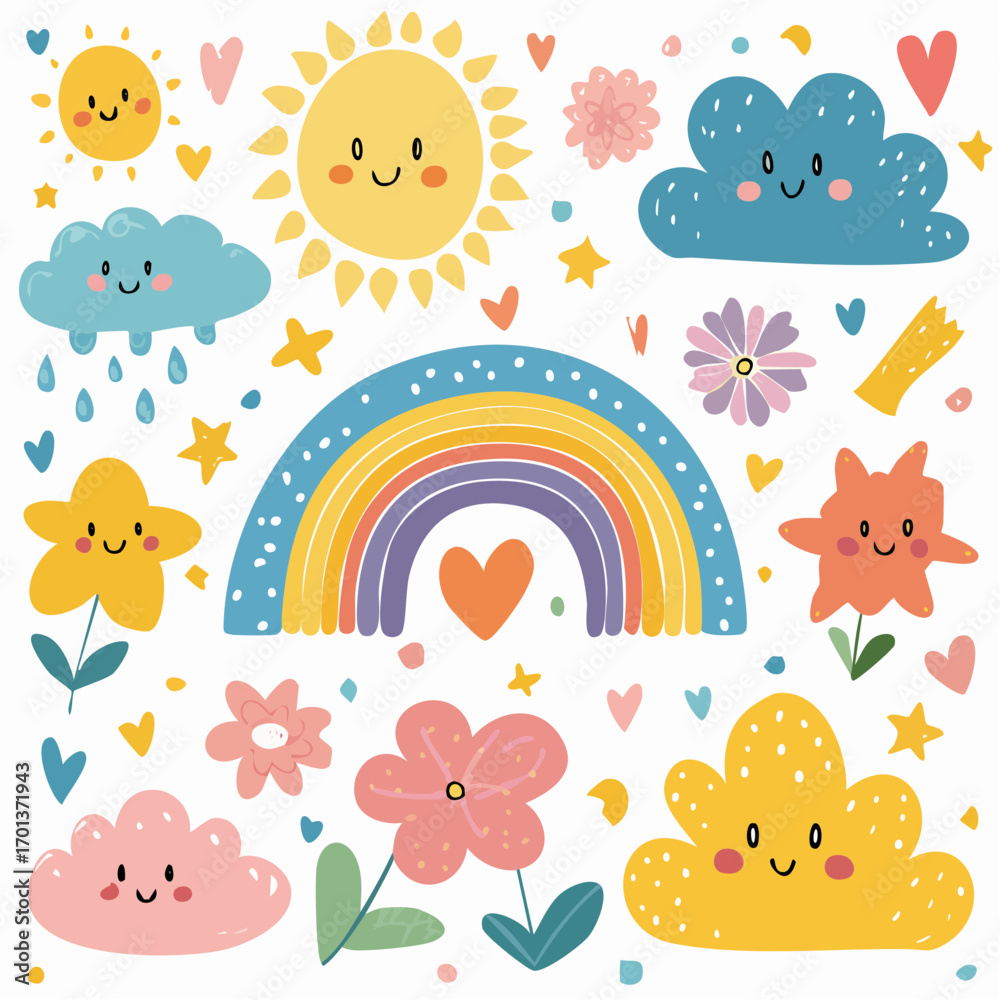 Fototapeta premium Colorful doodle animals and words pattern 4