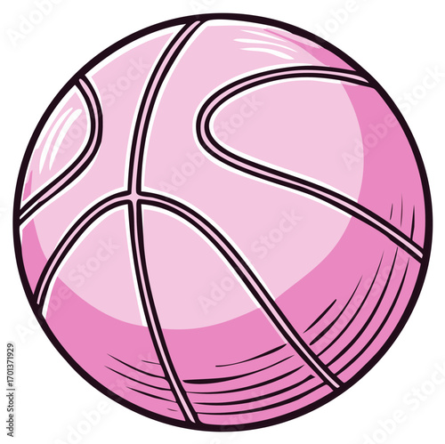 Stylized Pink Basketball Illustration with Black Outlines for Sports Themes