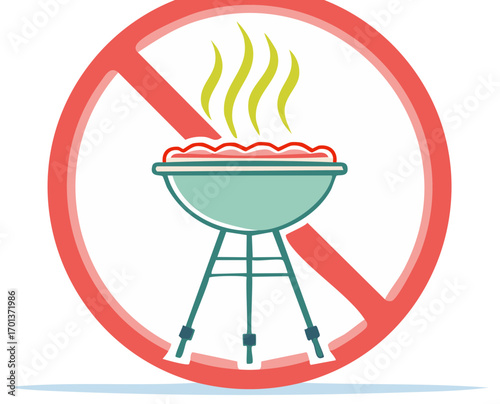 No Barbecue Allowed Sign Symbolizing Prohibition of Outdoor Grilling