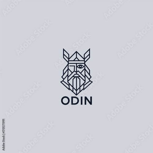 Odin Norse god head line art minimalist logo design.