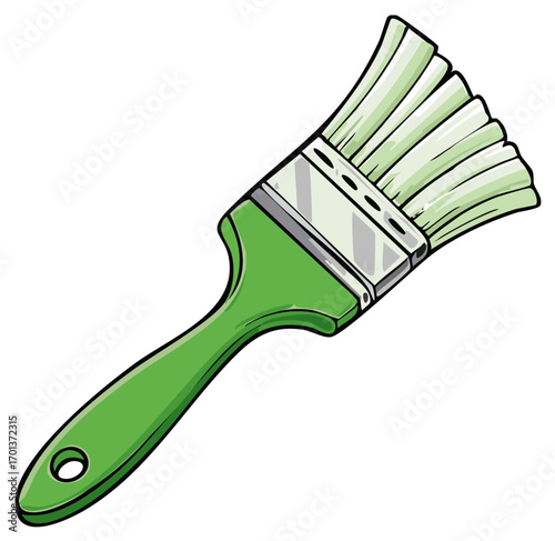 Green Paint Brush Illustration Close Up View Painting Tool for Interior Design Projects