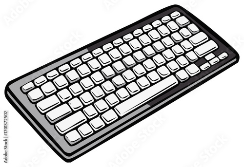 Angled cartoon computer keyboard with blank keys vector illustration