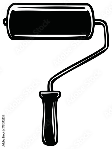 Monochrome vector illustration of a paint roller tool for home renovation and decorating projects