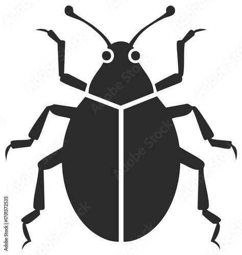 Stylized Silhouette of a Beetle Insect with Six Legs and Antennae