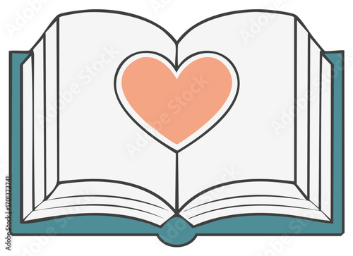 Open book with a vibrant heart symbol on its pages, representing love for reading and learning
