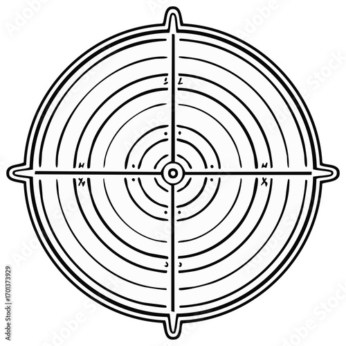 Crosshairs target design with concentric circles and aiming points