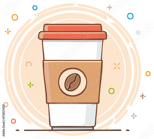 Cartoon Disposable Coffee Cup with Bean Logo for Takeaway Hot Beverage