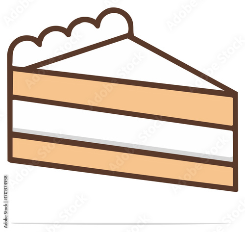 A simple hand drawn vector illustration of a slice of delicious layered cake with frosting