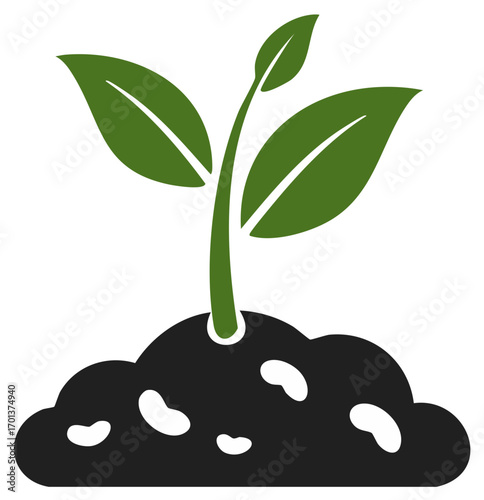 Green Seedling Growing from Fertile Soil Icon, Agriculture and Plant Life, Gardening Theme, Plant Growing Concept
