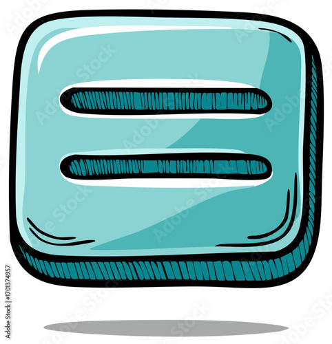 Simple flat cartoon style equals sign graphic with a teal blue color.