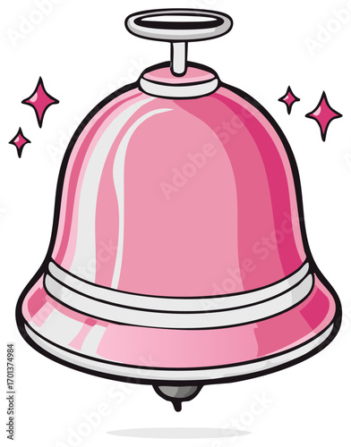Pink Shiny Bell Cartoon Illustration Ringing Celebration Alert Signaling Chime