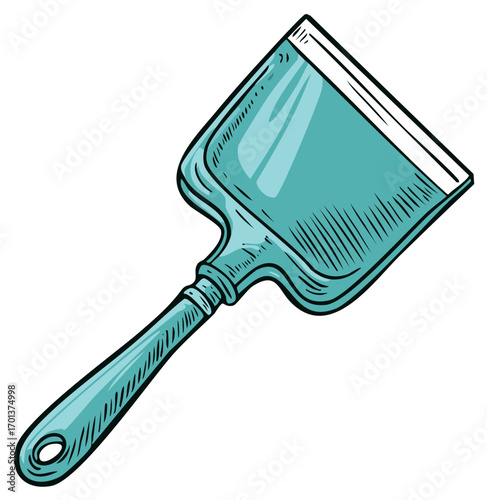 Illustration of a blue dustpan vector hand drawn design cleaning tool