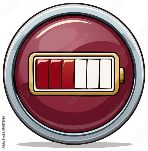 Partially Charged Battery Indicator Red Button Style Round Icon