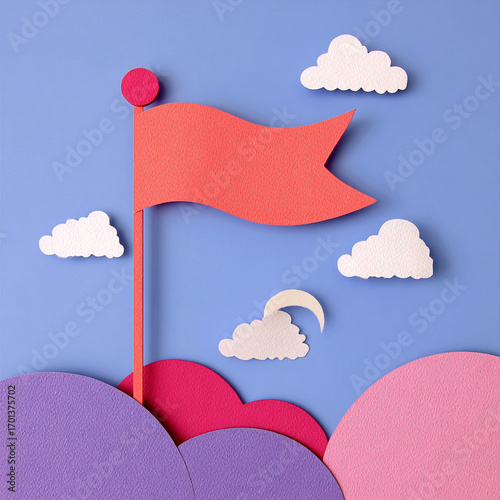 Banner - An orange silk flag against a blue sky