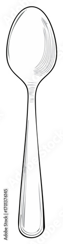 Spoon illustration, engraved eating utensil, cutlery hand drawn kitchen equipment art