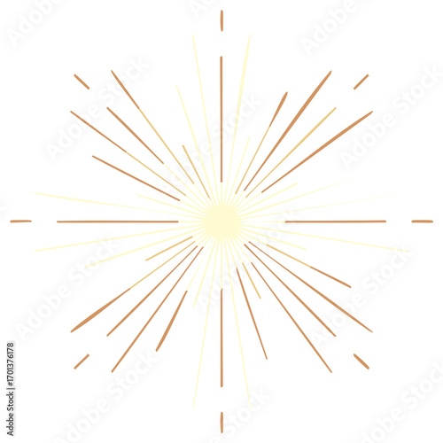 Minimalist sunburst drawing with light tan and cream rays against a plain white background