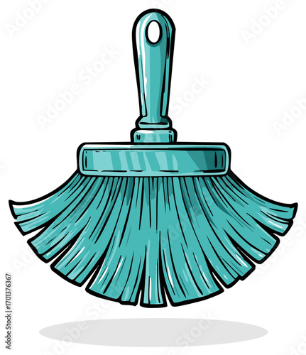 Cartoon illustration of a turquoise duster or brush for cleaning
