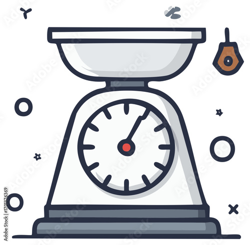 Retro kitchen scale illustration for precise cooking and baking food measurements