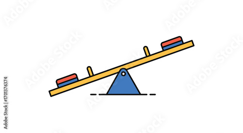 a colorful seesaw balancing two objects on opposite ends