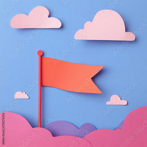 Banner - An orange silk flag against a blue sky