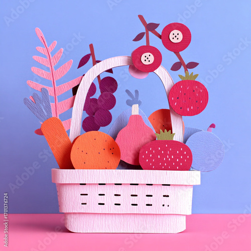 Basket - A white woven container holding orange market goods
