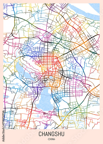 Wallpaper Mural Changshu China City Map. downtown printable Landmarks print painting, travel art banner modern city, urban city art, background abstract Torontodigital.ca