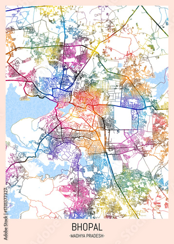 Wallpaper Mural Bhopal Madhya Pradesh City Map. downtown printable Landmarks print painting, travel art banner modern city, urban city art, background abstract Torontodigital.ca