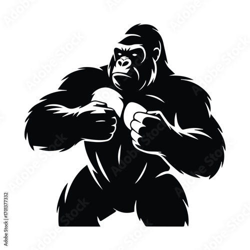 Strong and powerful gorilla ready to fight in boxing stance illustration design element