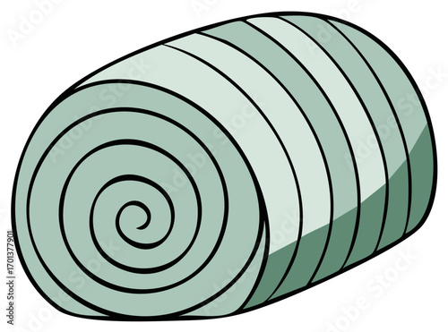 Cartoon illustration of a roll of fabric, spiraled and segmented