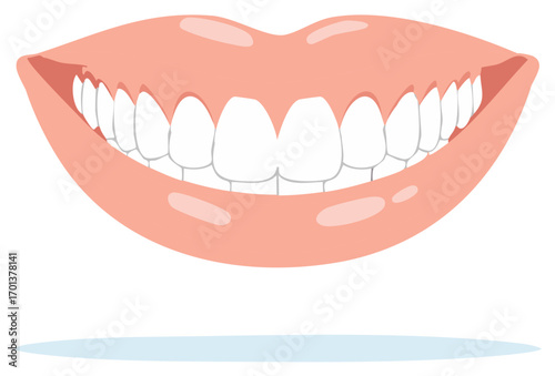 Vibrant cartoon smile showing healthy white teeth and pink lips with clean gums