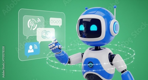 Wallpaper Mural Cute AI Robot Interacting with a Holographic Interface Torontodigital.ca